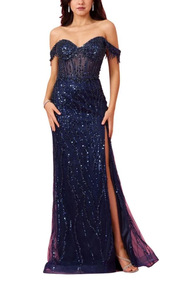 TRUEDAMES Fitted Off Shoulder Sequin Prom Formal Gown Dress 5