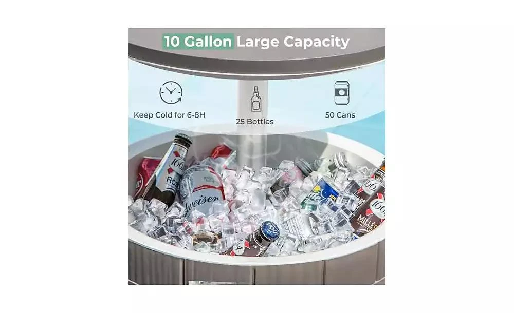 Mecale 10 Gallon Cooler Bar Table Outdoor Coffee Table Ice Bucket with Telescopic Tabletop for Beer and Wine 4