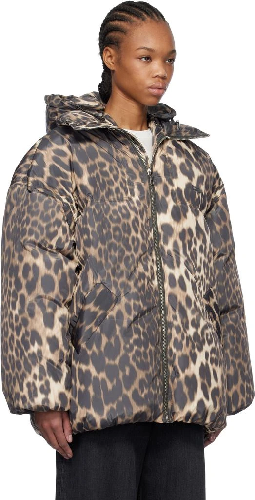 Ganni Beige & Brown Leopard Midi Down Jacket 2