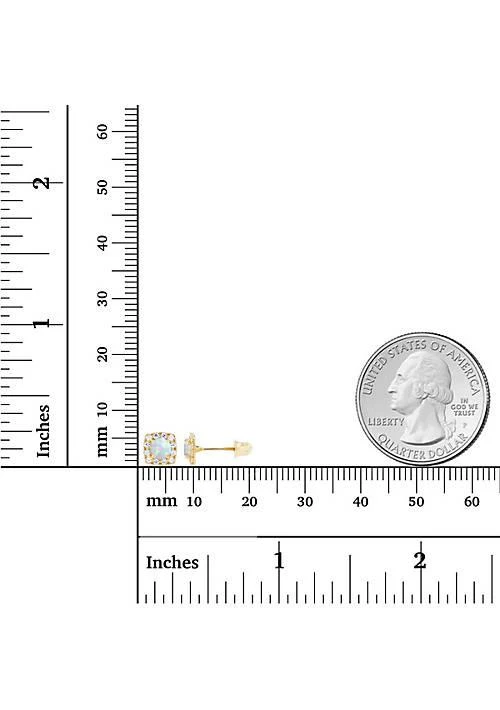 LULEA Lab Created Sterling Silver Rose 4mm Created Opal 
1mm Created White Sapphire Cushion Halo Screwback Earrings 4