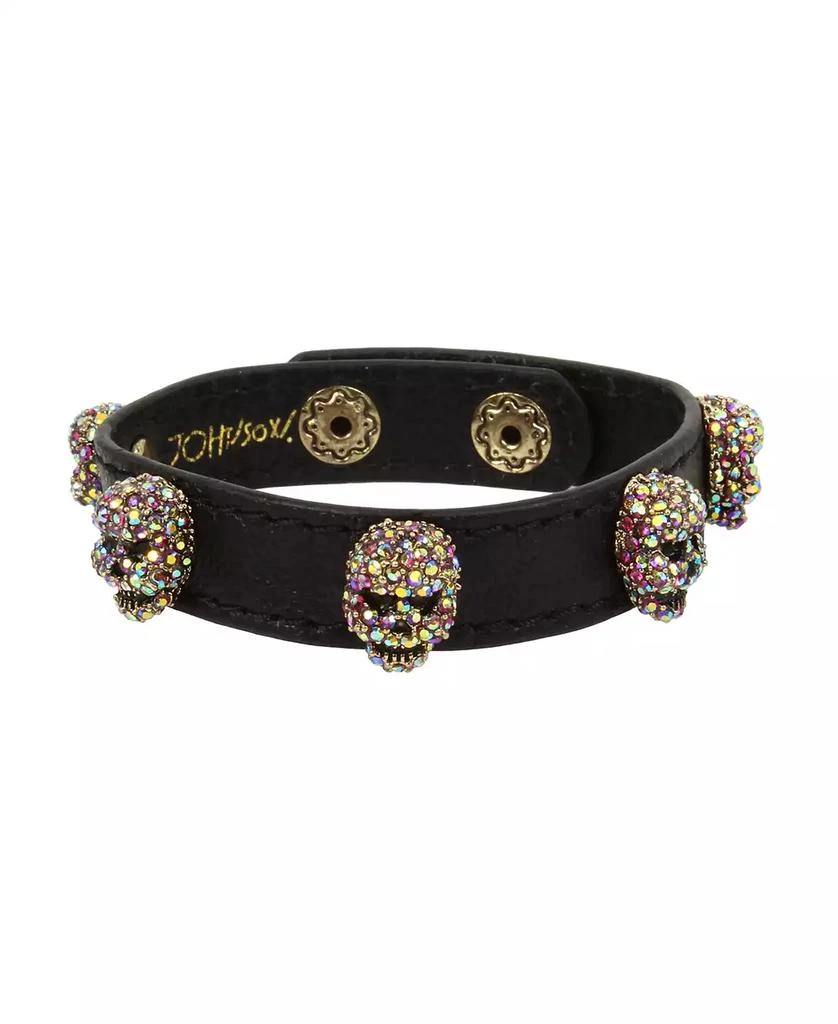 Betsey Johnson Faux Stone Pave Skull Leather Snap Bracelet 1