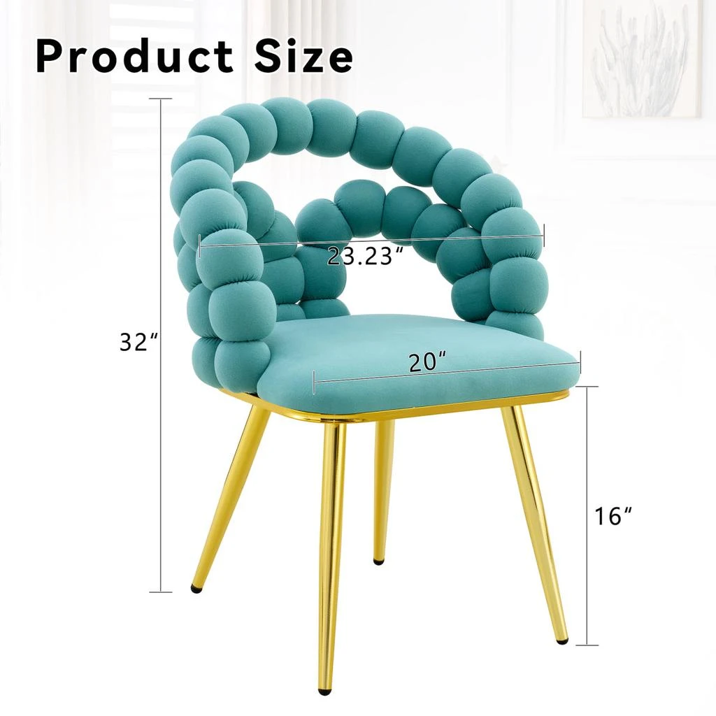 Streamdale Furniture Streamdale Set of 2 Teal Puffy Bubble Chairs with Gold Legs, Modern Upholstered Accent Chairs 6
