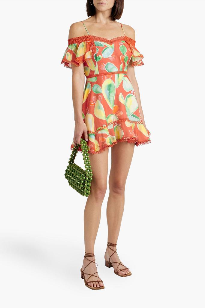 Charo Ruiz Ibiza Soria cold-shoulder printed cotton-blend voile mini dress