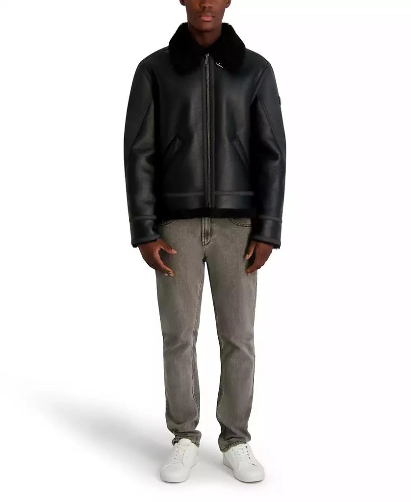Karl Lagerfeld Paris Men
s Faux Leather Sherpa Lined Collared Jacket 2