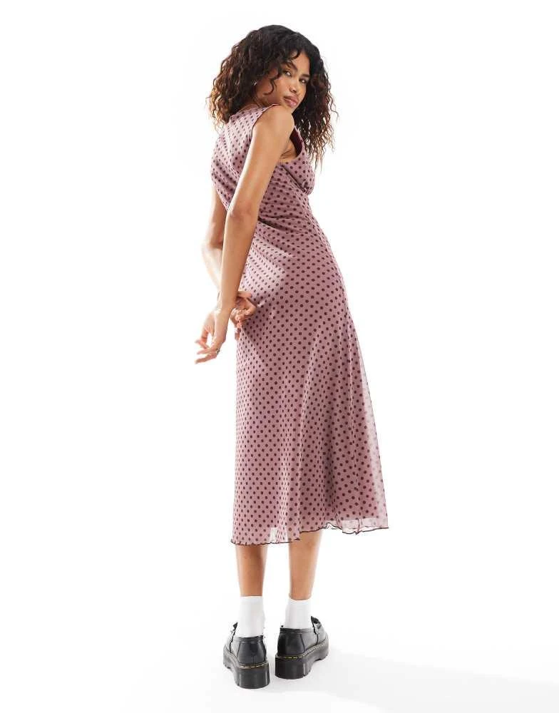 knee length dresses for ladies 1950's Vintage Inspired Polka Dot Mesh Tulle Brown Midi Tea Length Princess Ball Dress main image 1