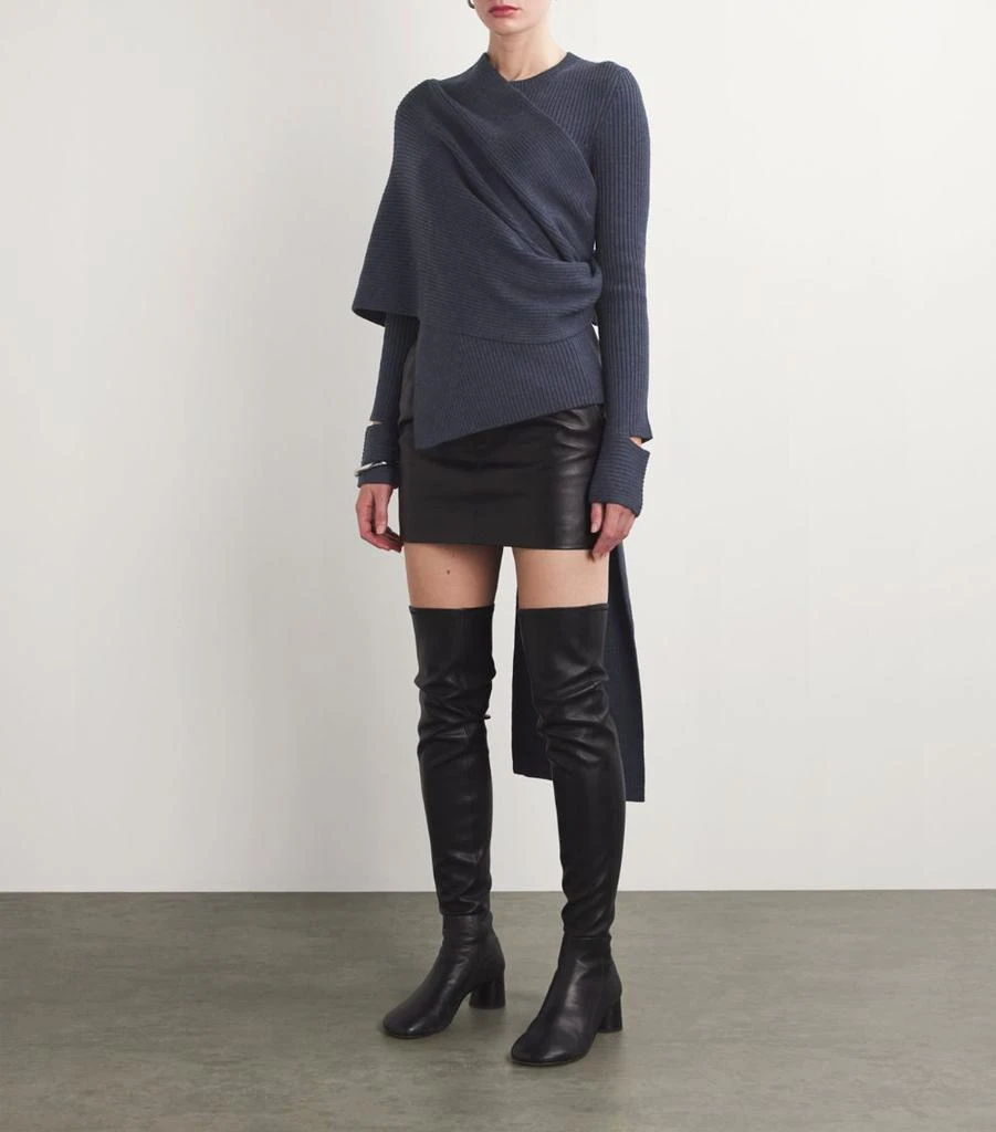 Helmut Lang Merino Wool Ribbed Draped Sweater 6