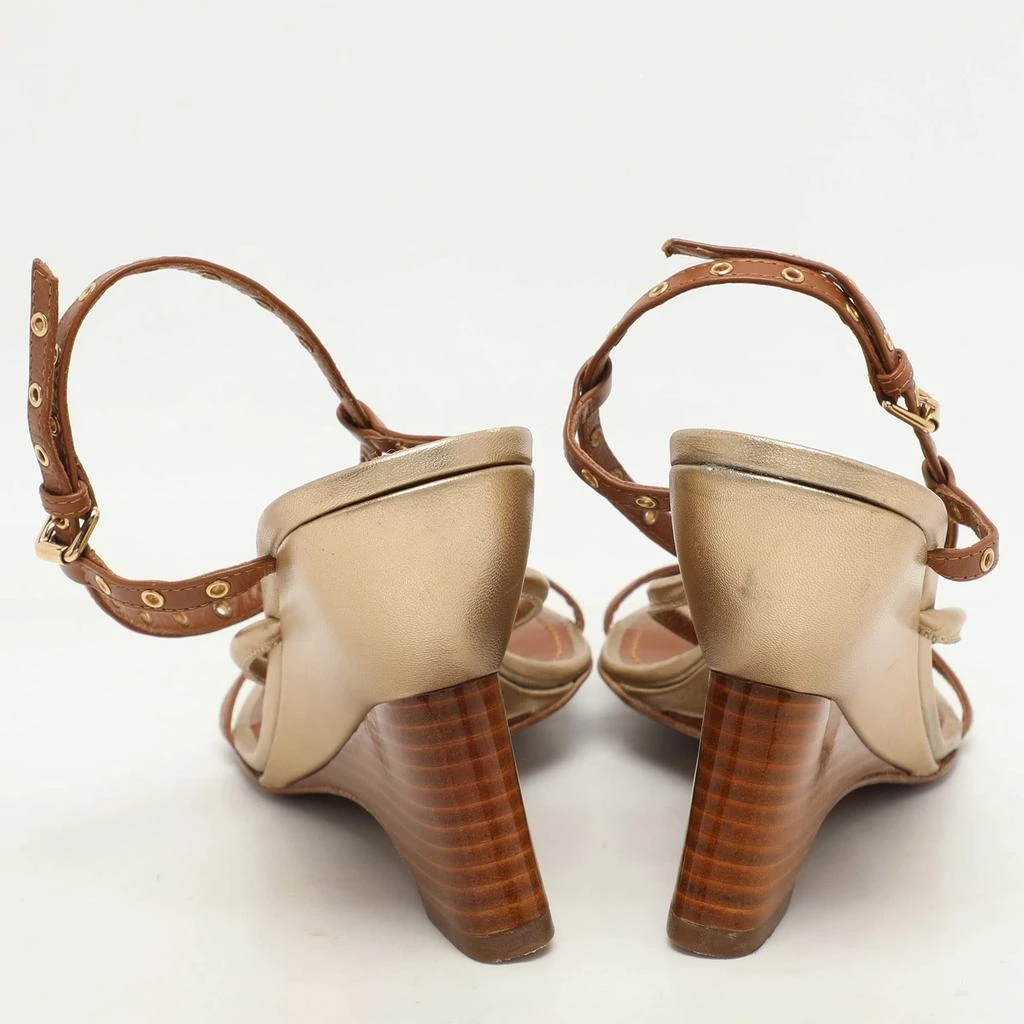 Louis Vuitton Louis Vuitton Brown Leather Eyelet T-Strap Wedge Sandals Size 38.5 5