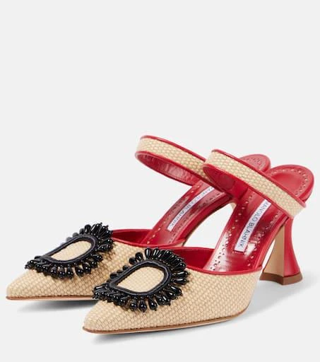 Manolo Blahnik Atika 90 embellished raffia mules 4