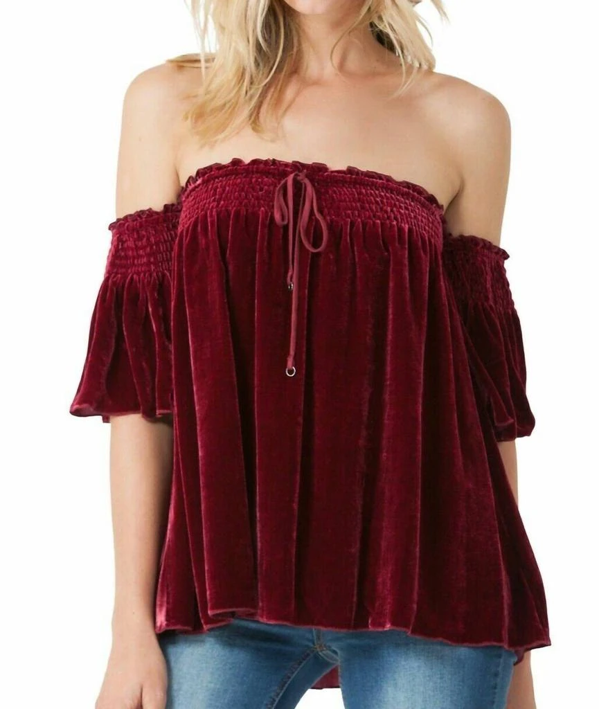 Hale Bob Hale Bob - Silk Velvet Off Shoulder Smocked Blouse 1
