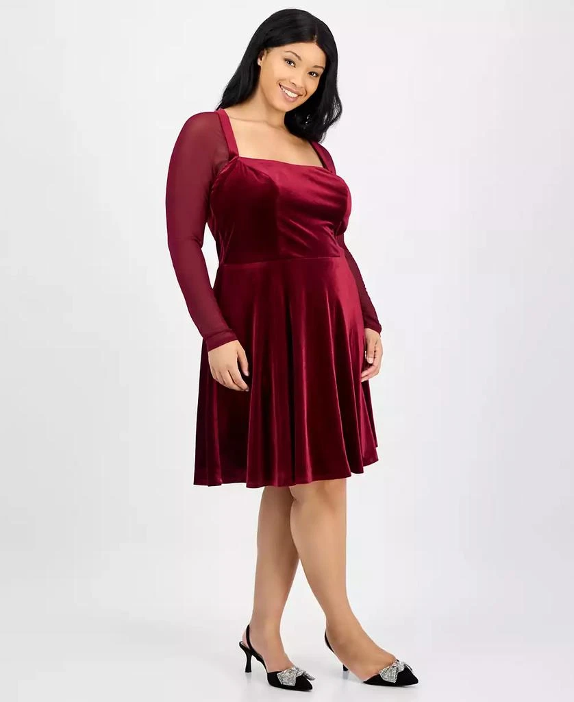 fit and flare dress knee length plus size Blue Border Print Fit and Flare Knee Length Dress
