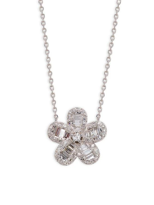 Effy 14K White Gold & 0.63 TCW Diamond Flower Pendant Necklace 1