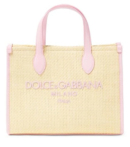 Dolce & Gabbana Logo leather-trimmed raffia-effect tote bag 1