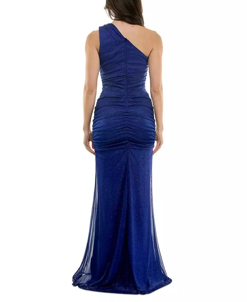 Emerald Sundae Juniors' One-Shoulder Shirred Glitter Gown 2