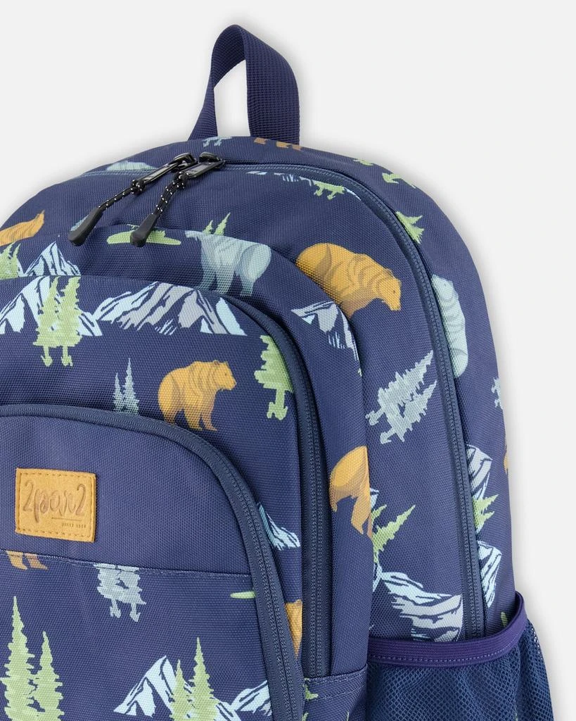 Deux par Deux Little Kids Backpack Navy Animal Print 4