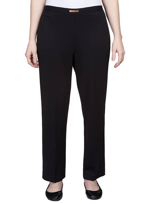 Alfred Dunner Dunner Womens Park Place Buckled Stretch Knit Average Length Ponte Pants