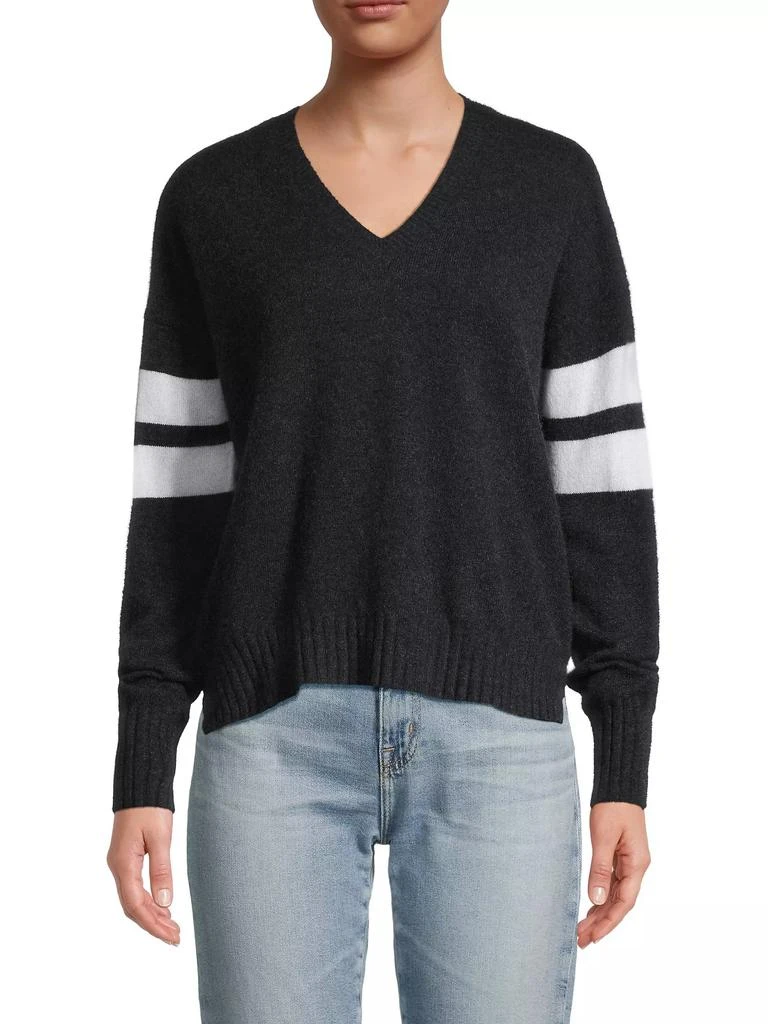 Minnie Rose Cashmere Striped-Sleeve Sweater 3