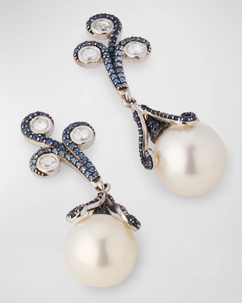 BELPEARL 18K White Gold 12mm South Sea Pearl, Sapphire and Diamond Earrings 3