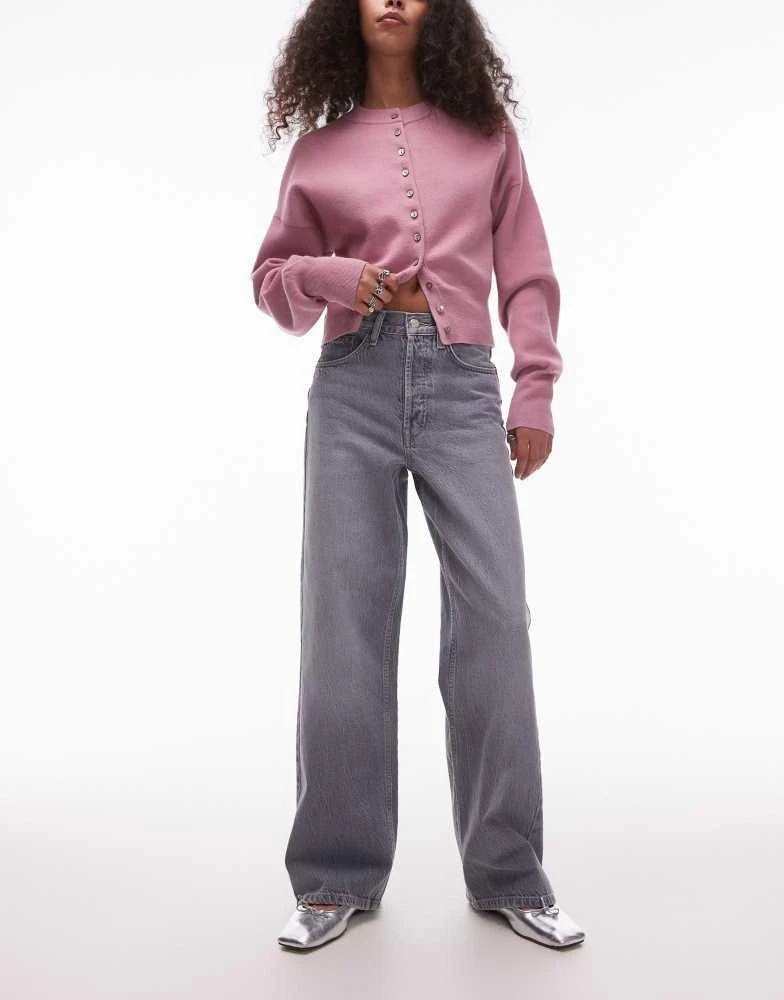 Topshop Topshop mid rise loose fit straight jean in washed grey