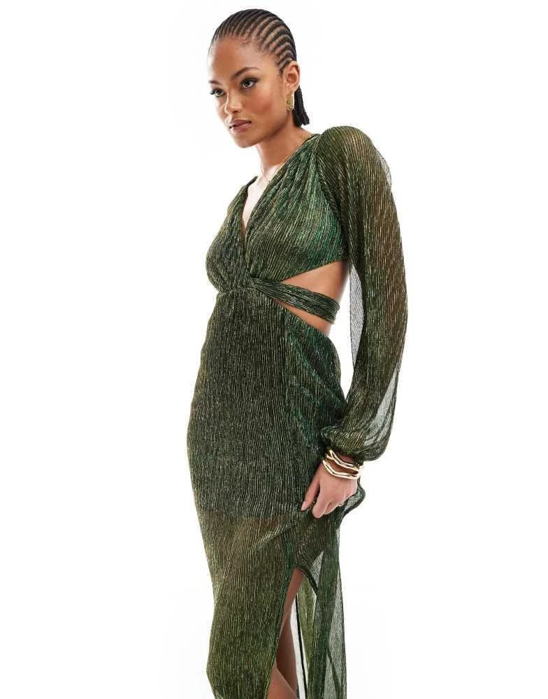 TFNC Tall TFNC Tall pleated shimmer maxi dress in emerald green 2