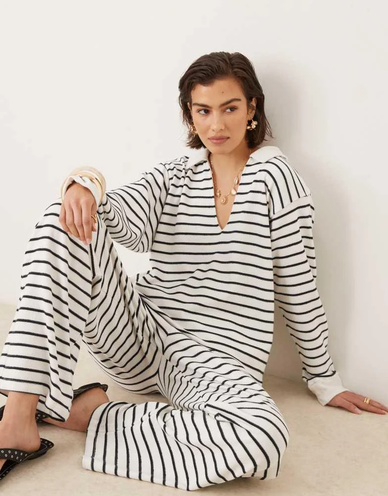 ASOS ASOS DESIGN textured stripe long sleeve top in cream stripe 1