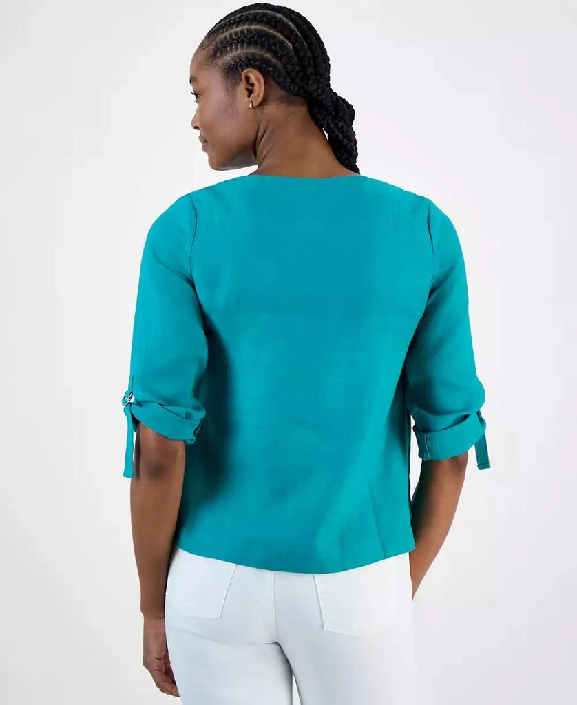Charter Club Women's  100% Linen D-Ring Top, Created for Macy's 2