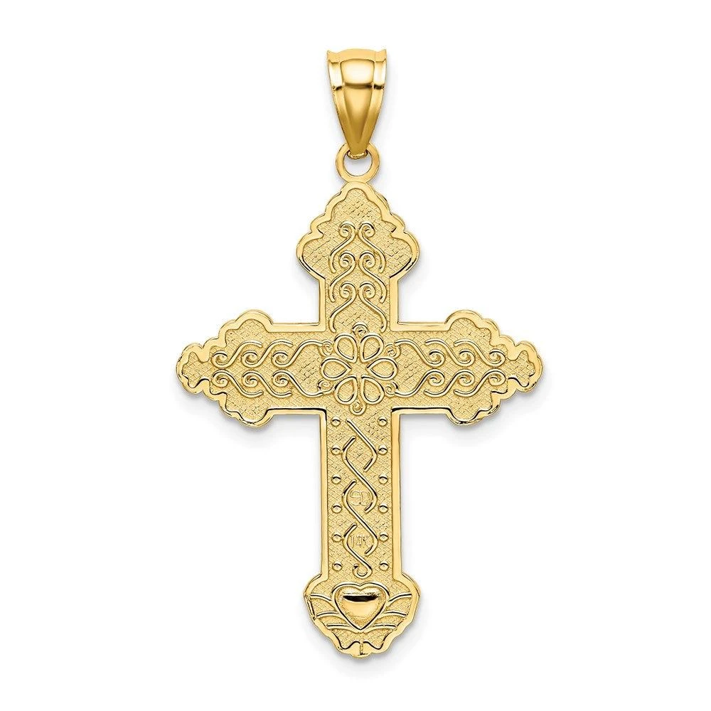 Diamond2Deal 14k Yellow Gold Flower Center Scroll Cross Charm Pendant 4