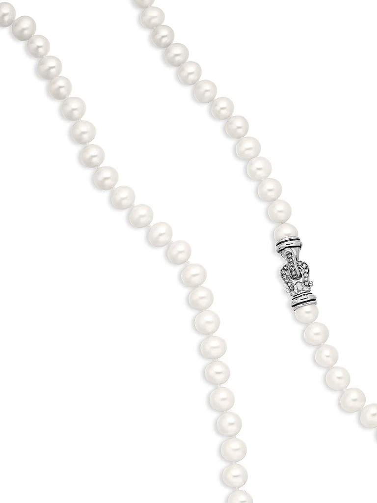 David Yurman Sterling Silver & White Cultured Freshwater Pearl Necklace With Diamonds 4