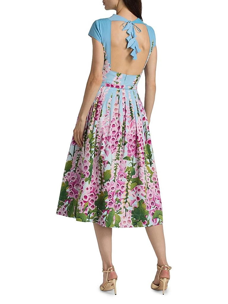 Oscar de la Renta Women's Foxglove-Print Cotton Poplin Midi-Dress - Lilac Sky - Size 4
