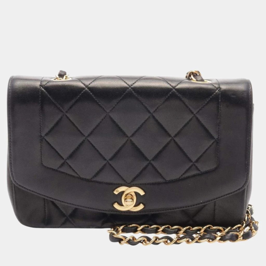 Chanel Chanel Black Lambskin Leather Diana Flap Shoulder Bag 1