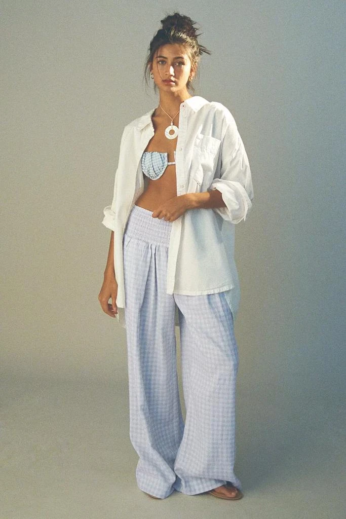 Kimchi Blue Kimchi Blue Caroline Smocked Wide Leg Linen-Blend Pant 6