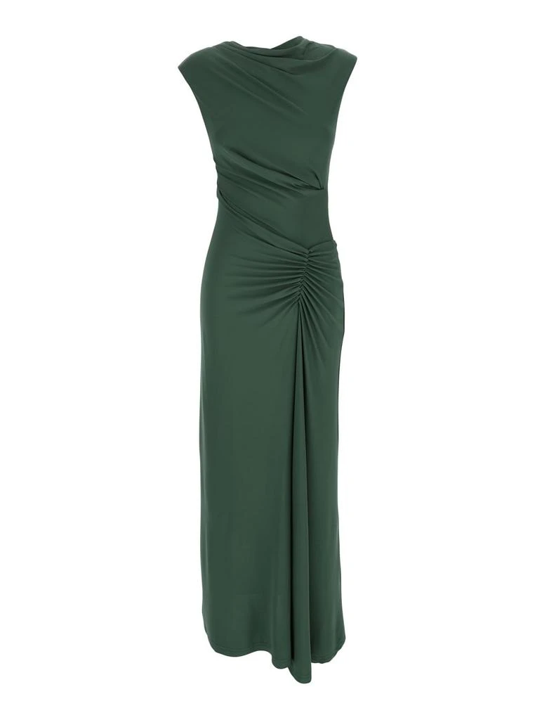 SIMKHAI acacia Green Crewneck Sleeveless Long Dress With Ruched Details On The Waist In Rayon Stretch Woman 1
