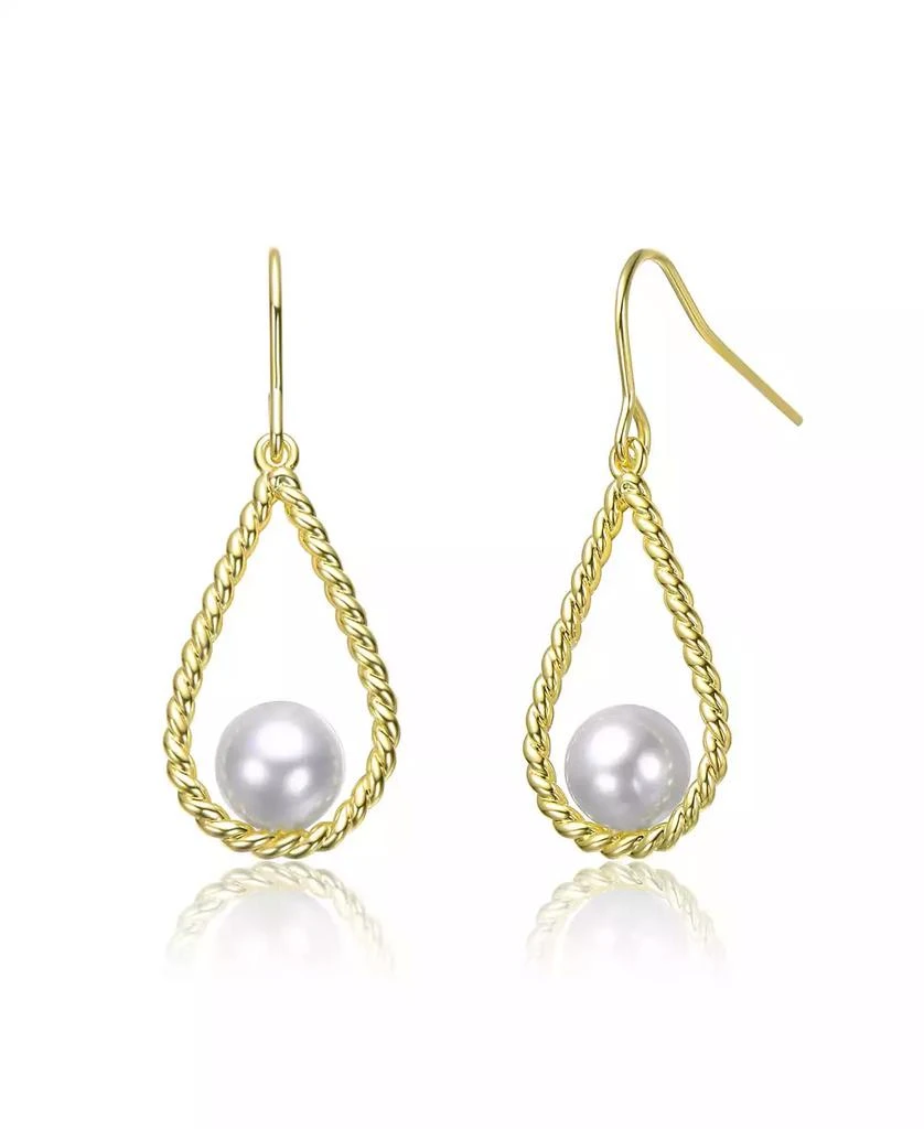 Rachel Glauber 14K Gold Plated with White Pearl Twisted Teardrop Dangle Earrings