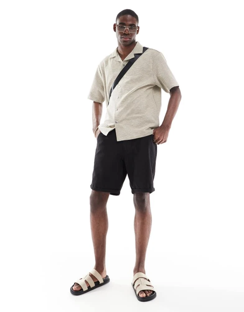 River Island River Island revere collar textured shirt with taping in stone 3