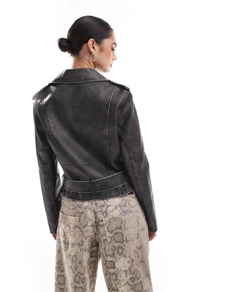 Lovedrobe Lovedrobe Distressed biker jacket in black 4