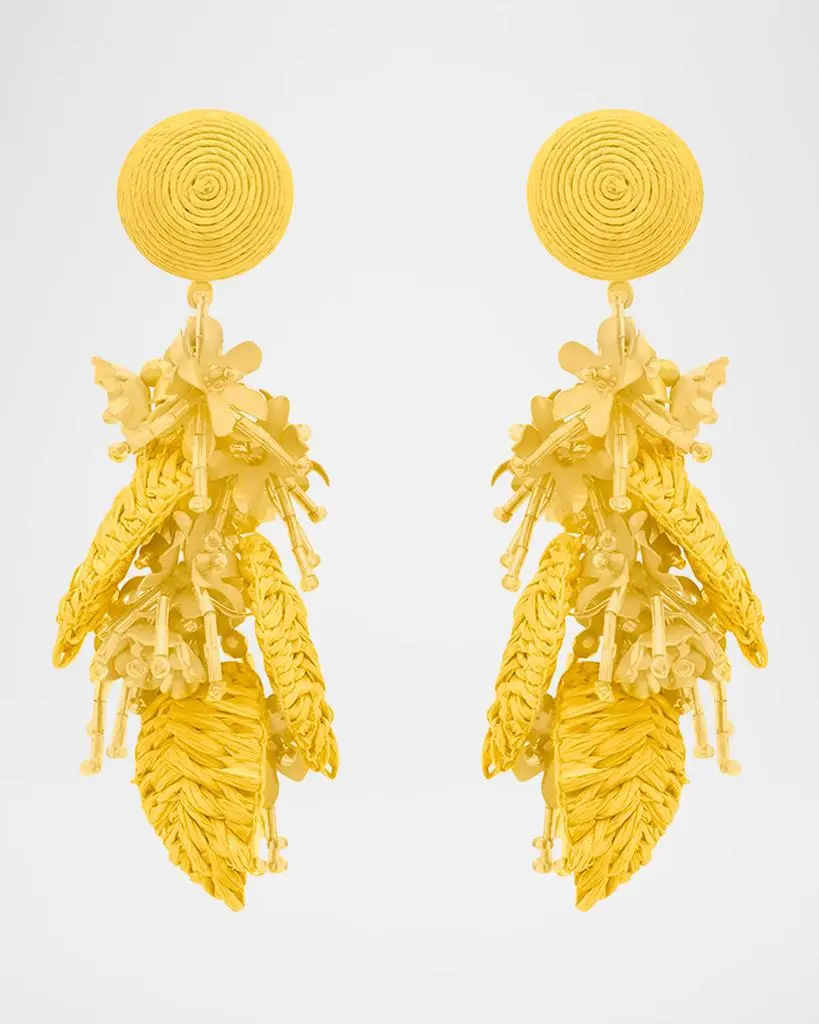 Oscar de la Renta Raffia Tassel Bouquet Clip-On Earrings