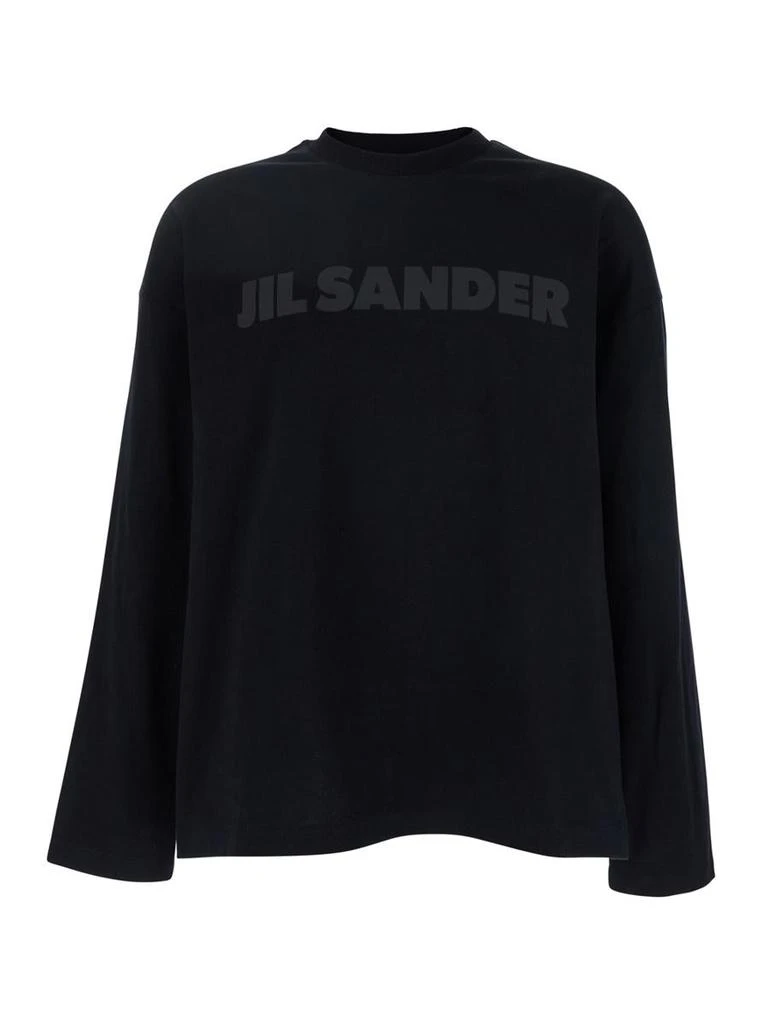 Jil Sander Black Long Sleeve T-Shirt With Front Logo Print In Cotton Man 1