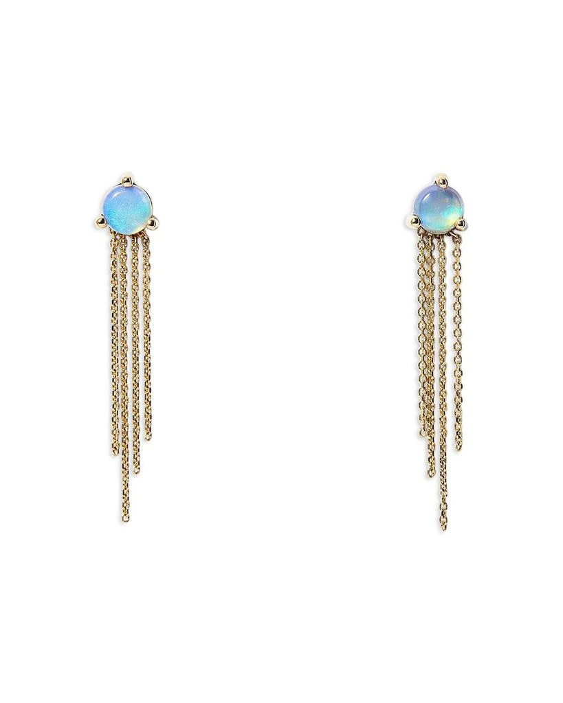 WWAKE 14K Yellow Gold Haze Opal Chain Fringe Drop Earrings
