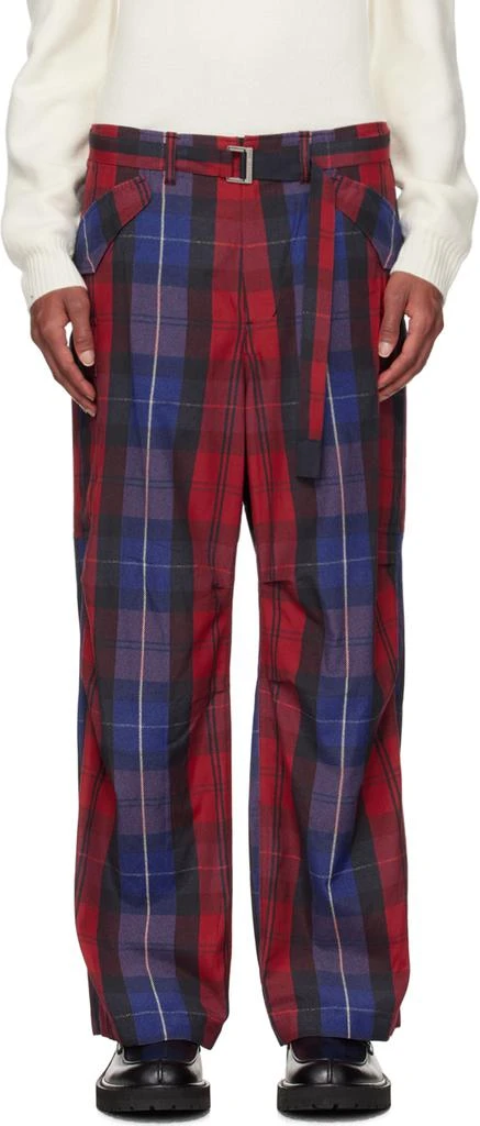 Sacai SSENSE Exclusive Red Plaid Cargo Pants 1