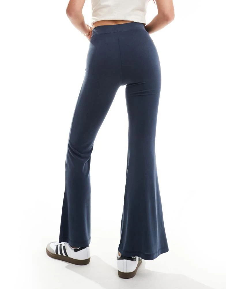 Monki Monki super soft low waist flare jersey trousers in blue 5