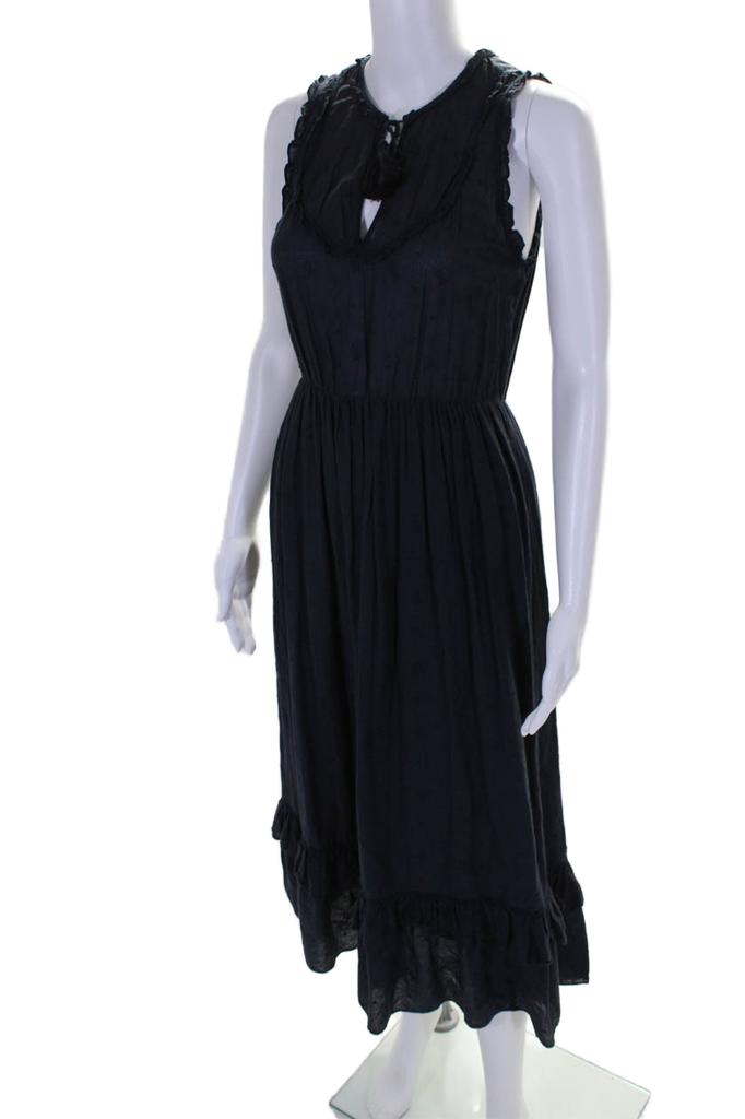 Ulla Johnson Womens Swiss Dot Sleeveless A Line Dress Navy Blue Cotton