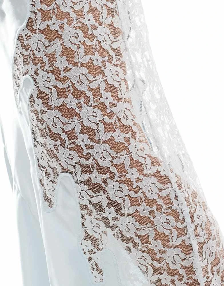 ASOS ASOS DESIGN satin and lace maxi skirt in blue 2