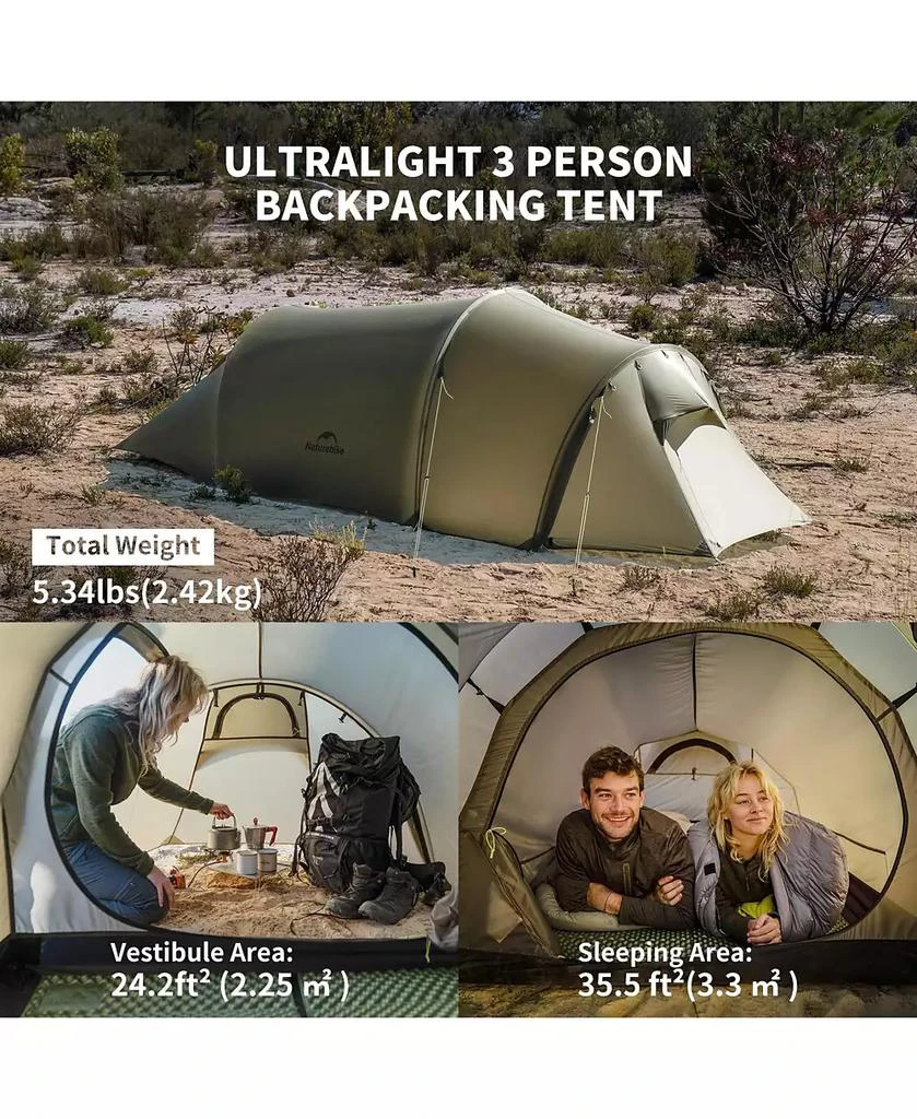 Naturehike Opalus 3 Person Tunnel Tent, Lightweight Backpacking Tent with Vestibule, Double Wall 4 Season Tents for Camping 4