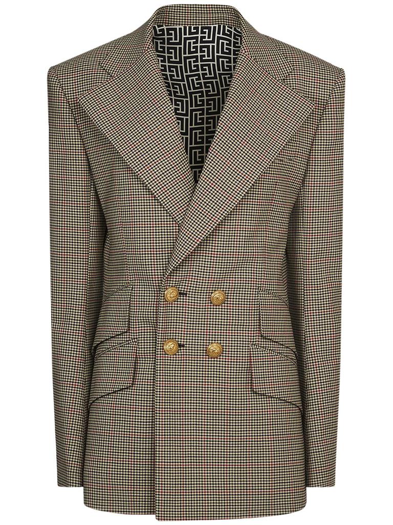 BALMAIN 70's Checked Wool Double Breast Blazer