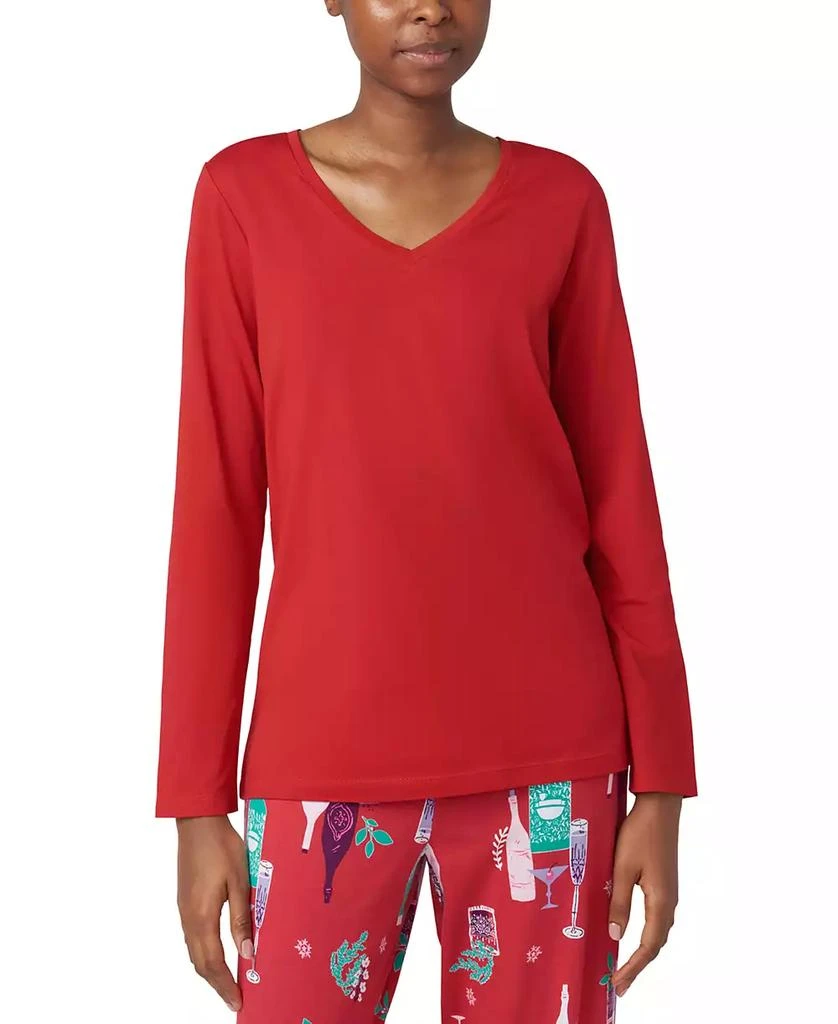 Hue Women's Solid V-Neck Long-Sleeve Pajama Top 1