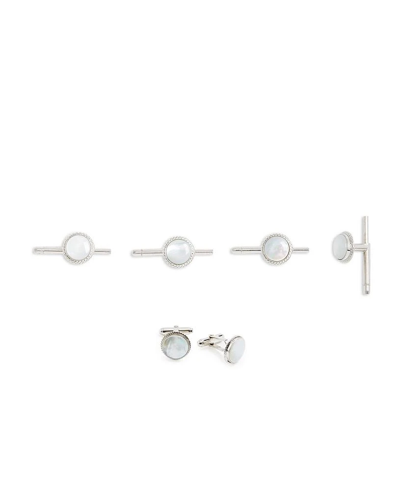 David Donahue Sterling Silver & Mother Of Pearl Beveled Stud & Cufflink Set 1
