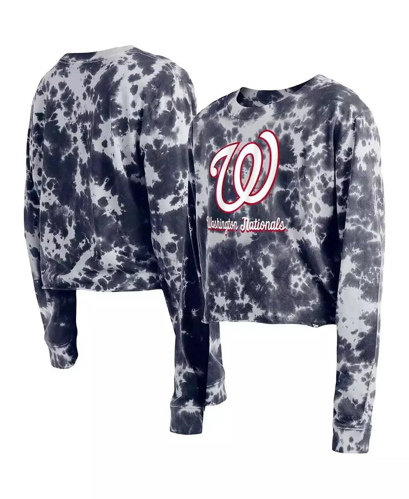New Era Women's Navy Washington Nationals Tie-Dye Cropped Long Sleeve T-shirt 1