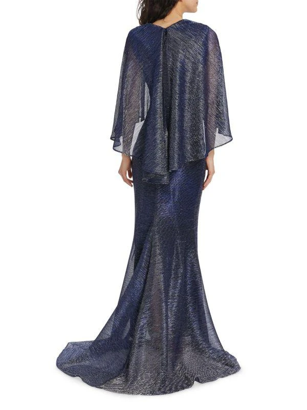 Talbot Runhof Metallic Cape-Back Gown 2