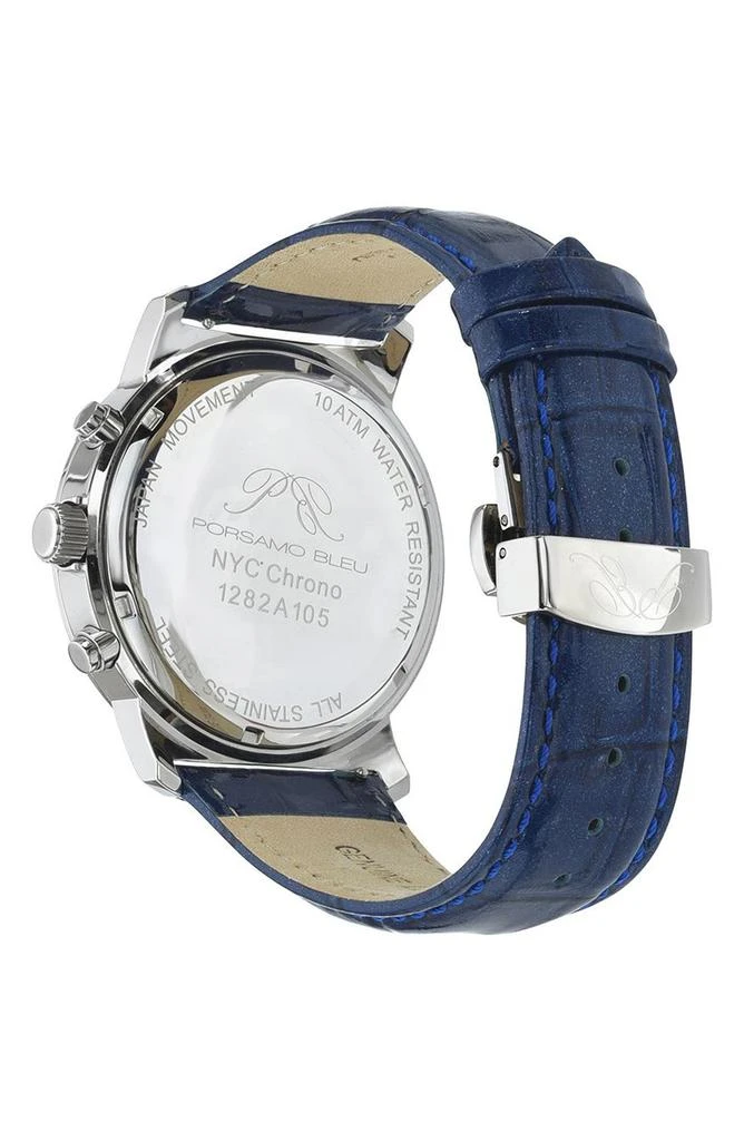 Porsamo Bleu NYC Chronograph Croc Embossed Leather Strap Watch, 47mm 3
