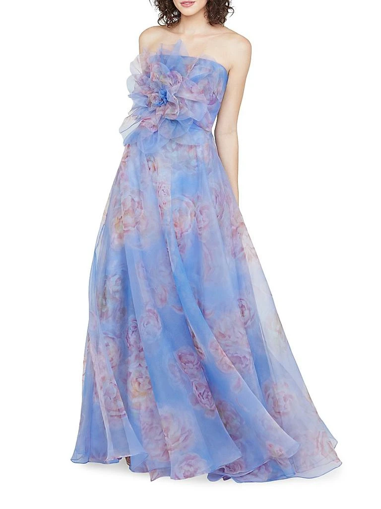 Theia Kimberly Floral Organza Strapless Gown 2