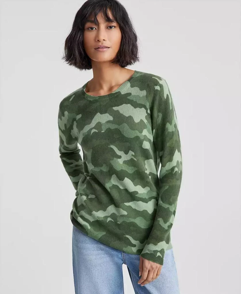 Charter Club Women's 100% Cashmere Camo-Print Crewneck Sweater, Created for Macy's 1